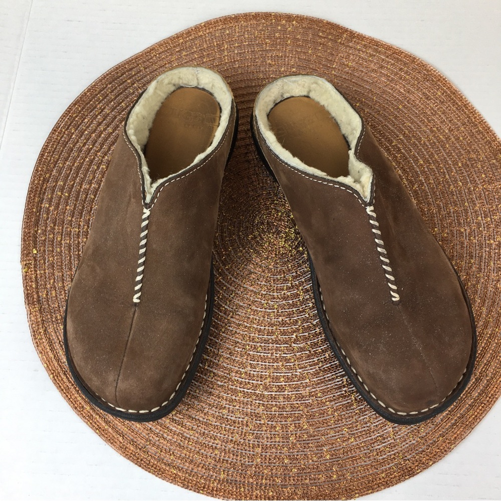 UGG Chestnut Suede Shearling Clog Mules